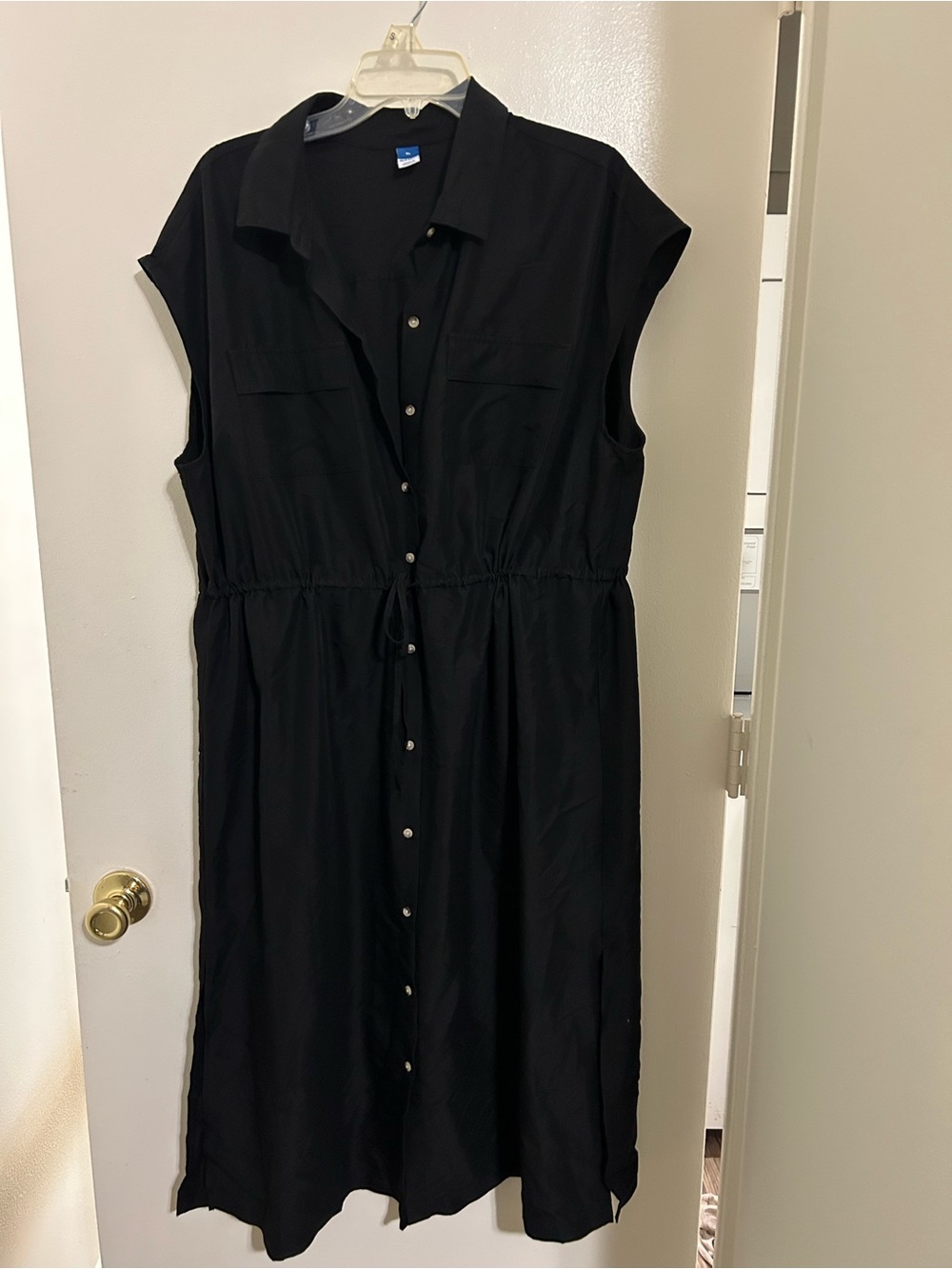 Old Navy Black Button-Front Midi Shirt Dress